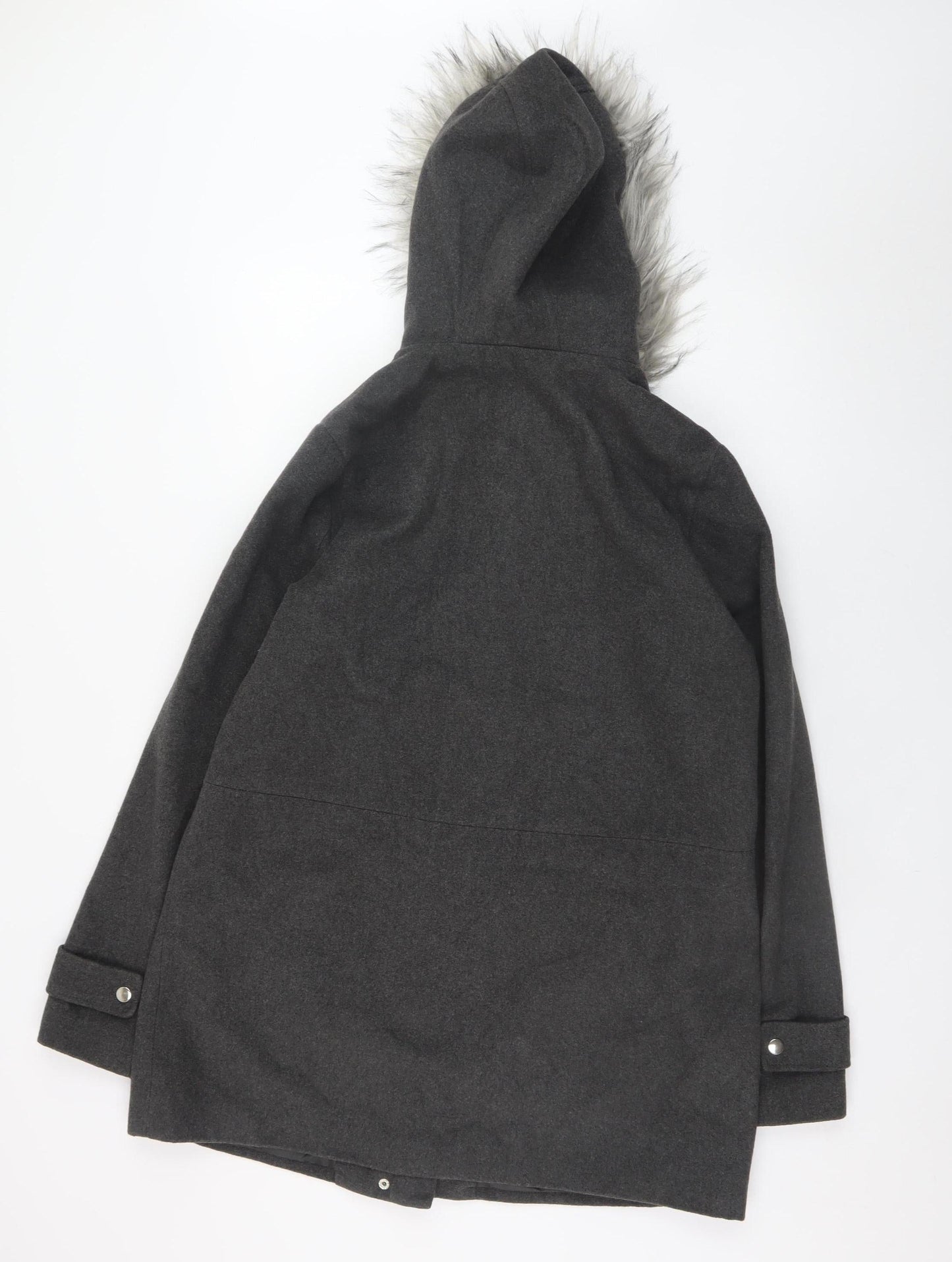 New Look Women's Grey Faux Fur Hooded Parka Coat Size 14