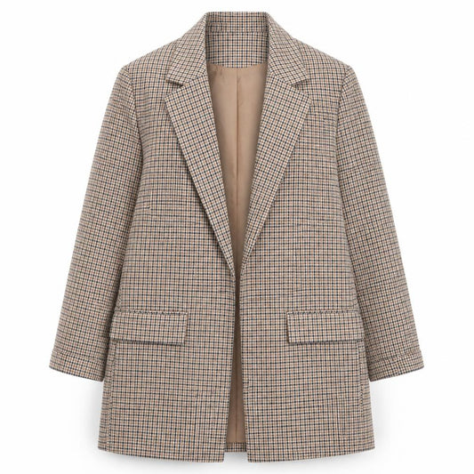 M&Co Women Beige Check Blazer UK 8 Classic Longline Jacket