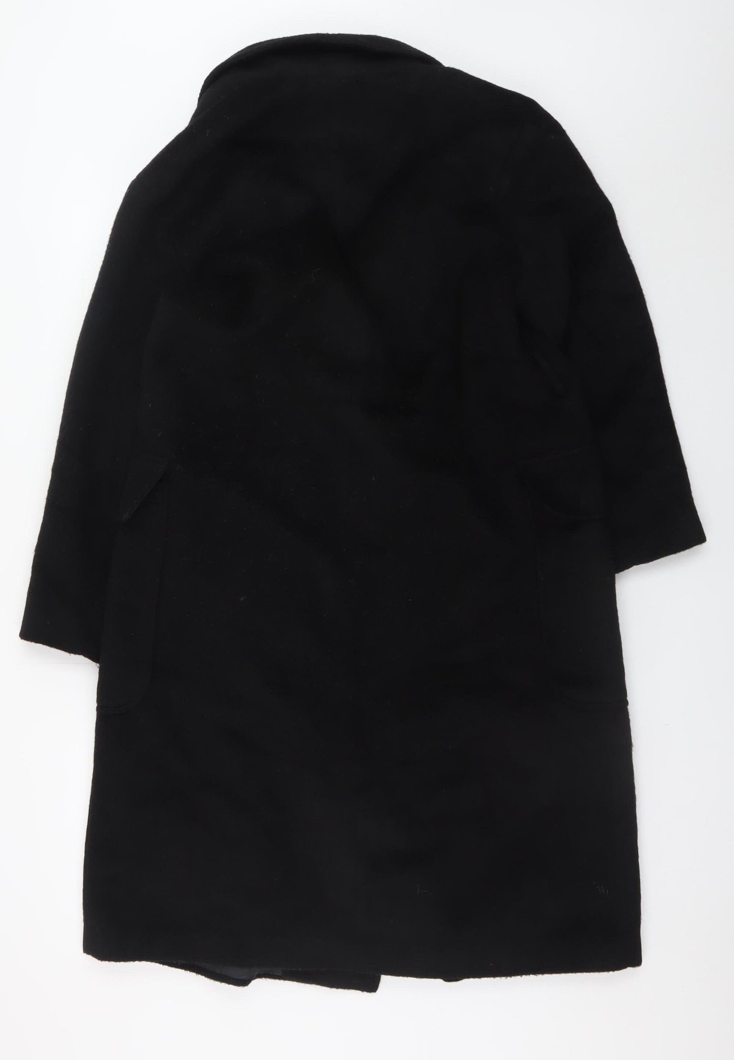Boohoo Women's Black Long Pea Coat UK 10 Double Breasted Polyester
