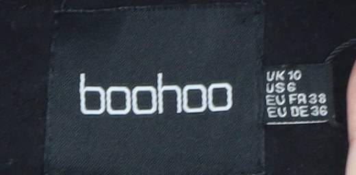Boohoo Women's Black Long Pea Coat UK 10 Double Breasted Polyester