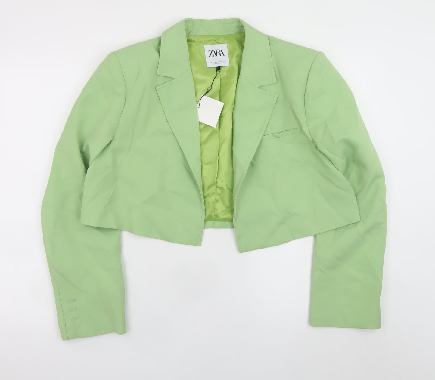 ZARA Women's Green Cropped Blazer Jacket Size L Smart Casual