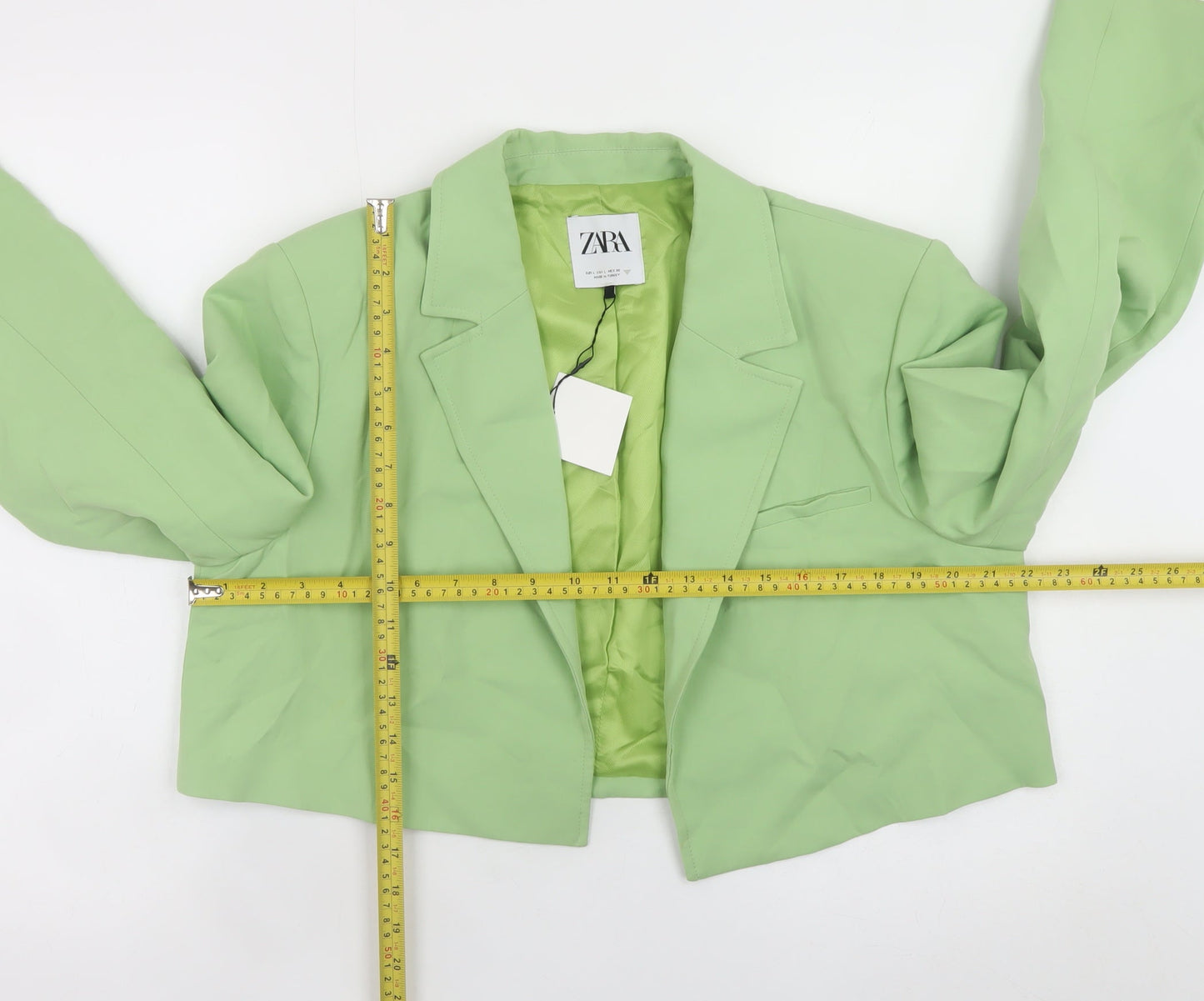 ZARA Women's Green Cropped Blazer Jacket Size L Smart Casual