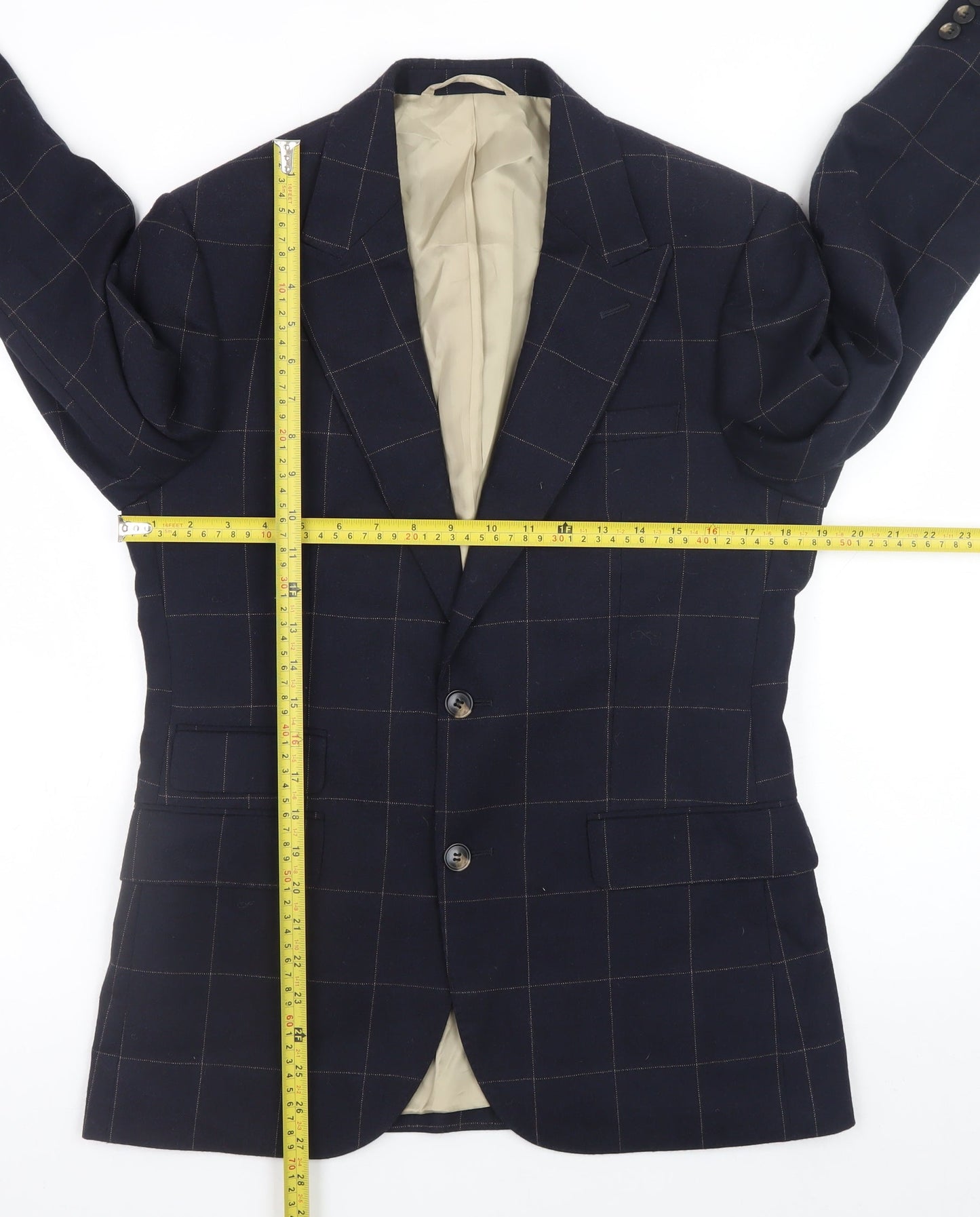 Moss London Men's Blue Check Slim Fit Wool Blazer 38in