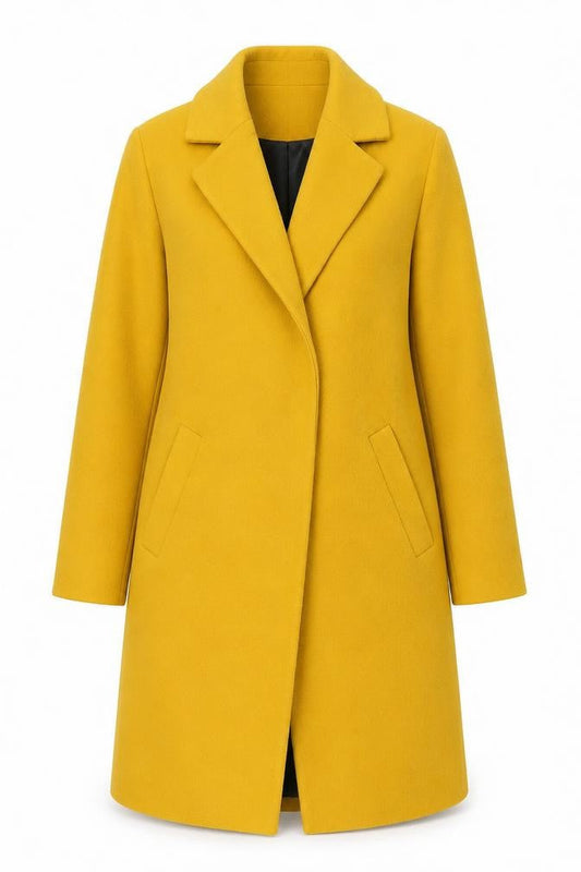 New Look Women Yellow Long Overcoat Size 10 Lined Polyester Blend