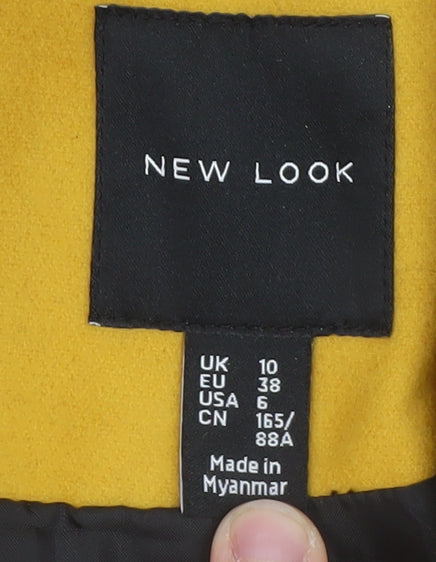 New Look Women Yellow Long Overcoat Size 10 Lined Polyester Blend