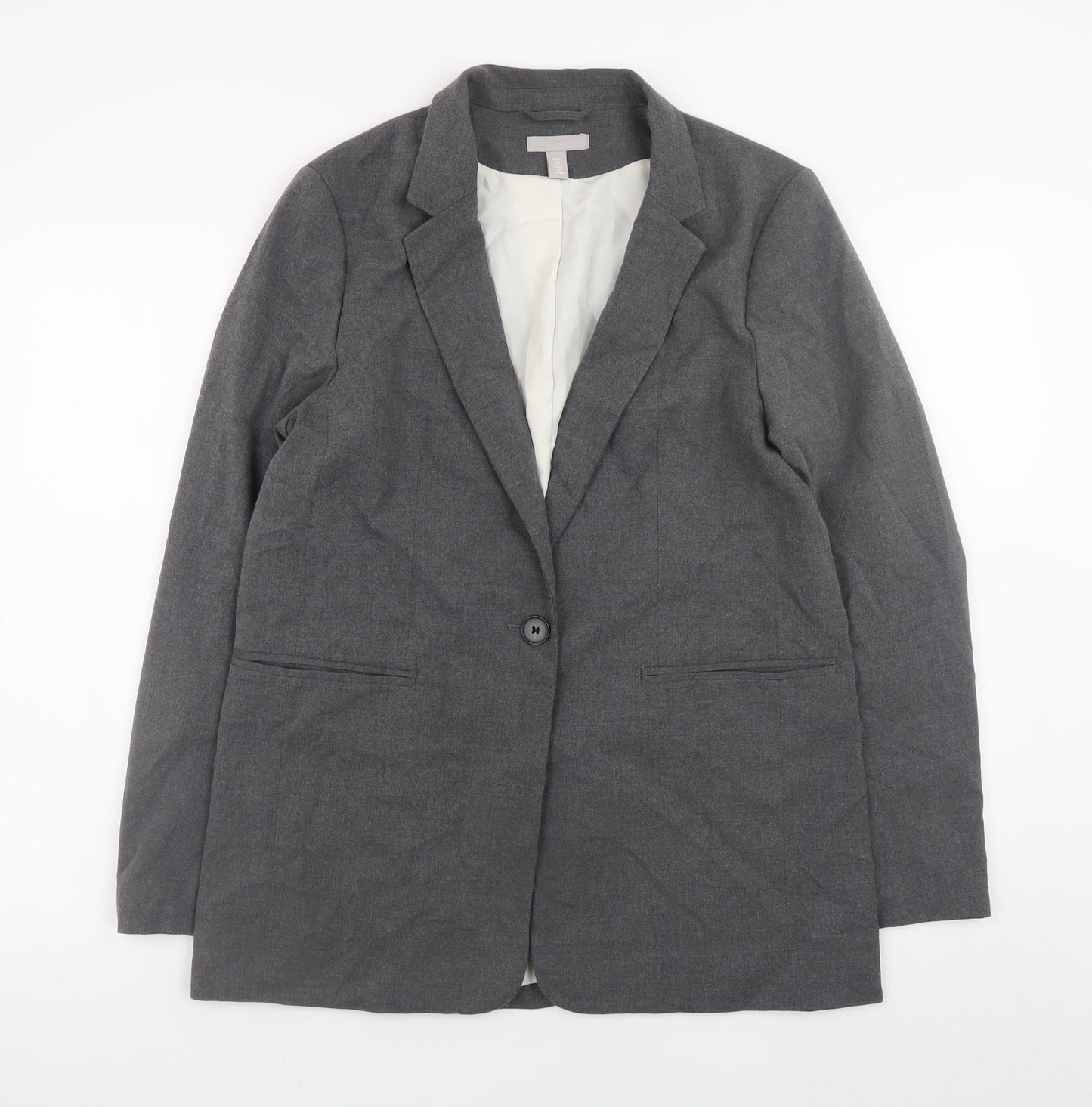 H&M Women's Grey Blazer Jacket Size S Regular Fit Workwear