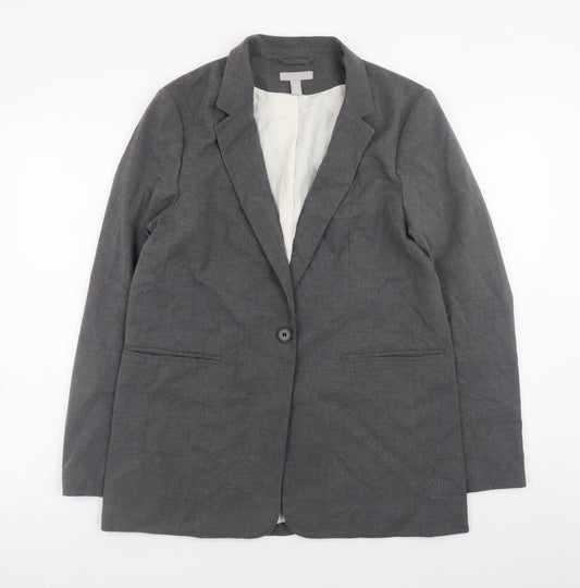H&M Women's Grey Blazer Jacket Size S Regular Fit Workwear