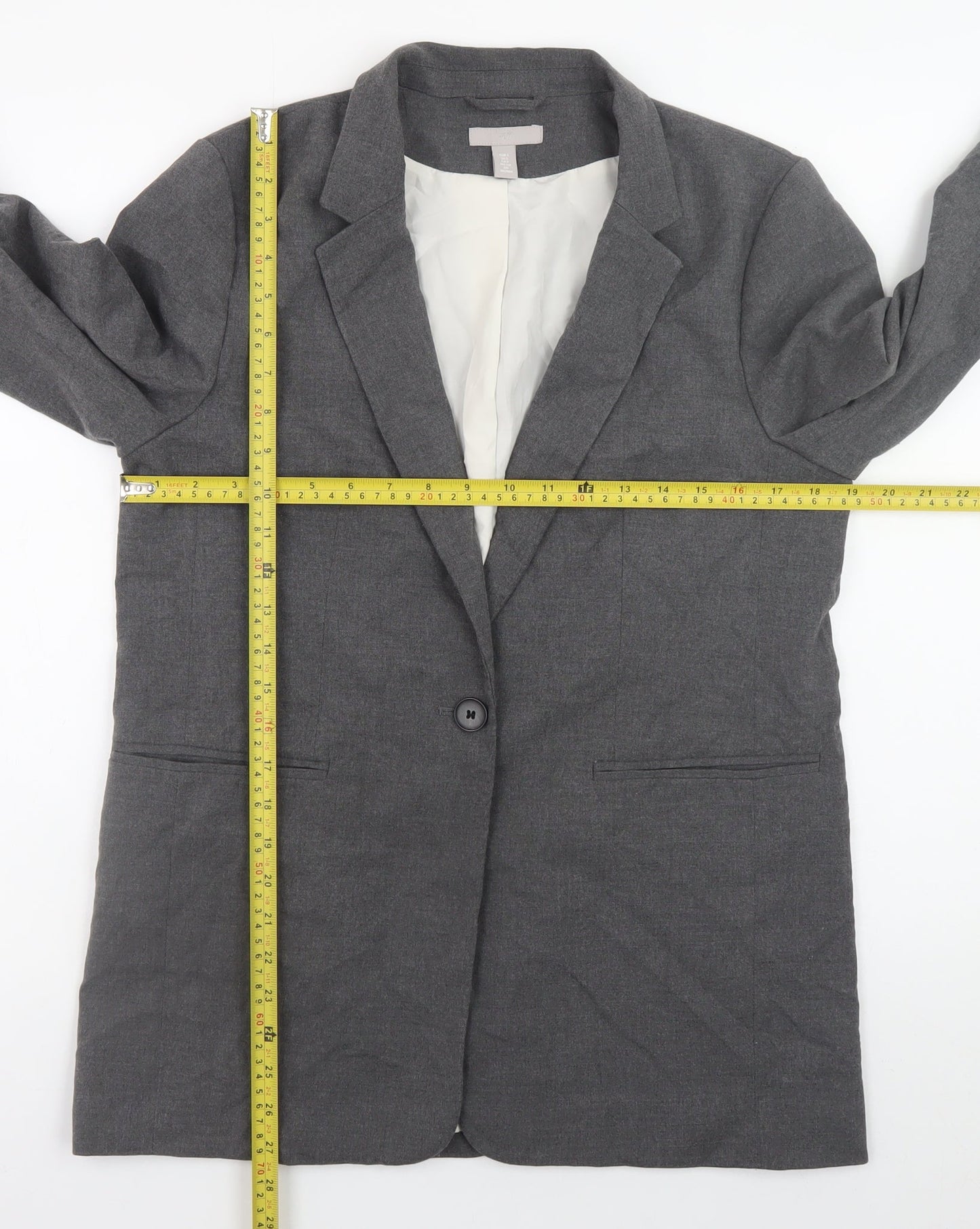 H&M Women's Grey Blazer Jacket Size S Regular Fit Workwear