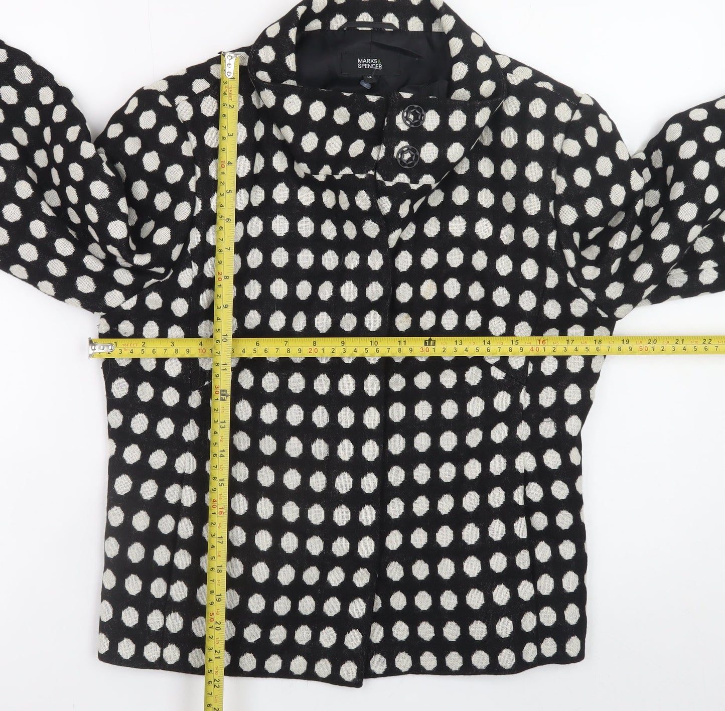 Marks and Spencer Women Black Polka Dot Wool Blend Blazer Size 12