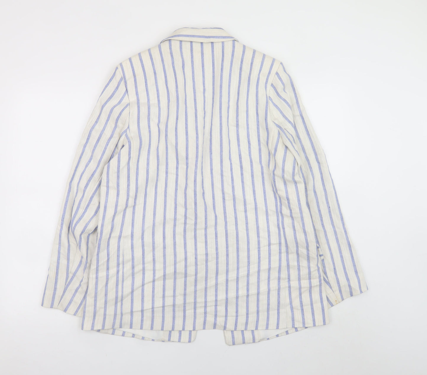 H&M Women Beige Striped Linen Blend Blazer Jacket Size 14
