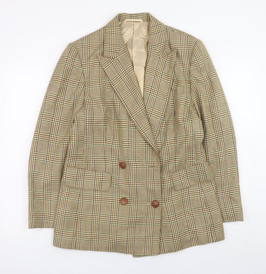 Betty Barclay Women's Beige Check Wool Blazer Jacket Size 42 Classic Fit