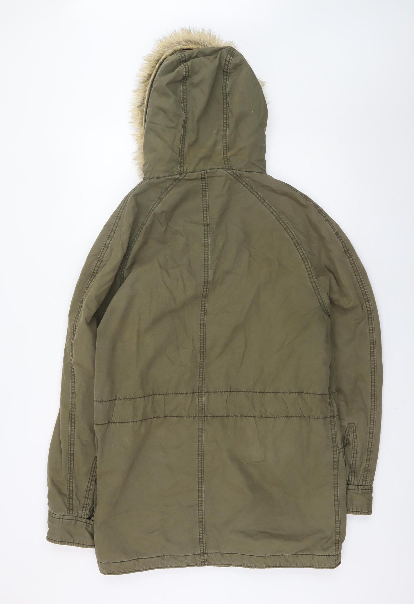 Jack & Jones Men's Green XL Parka Jacket with Faux Fur Hood