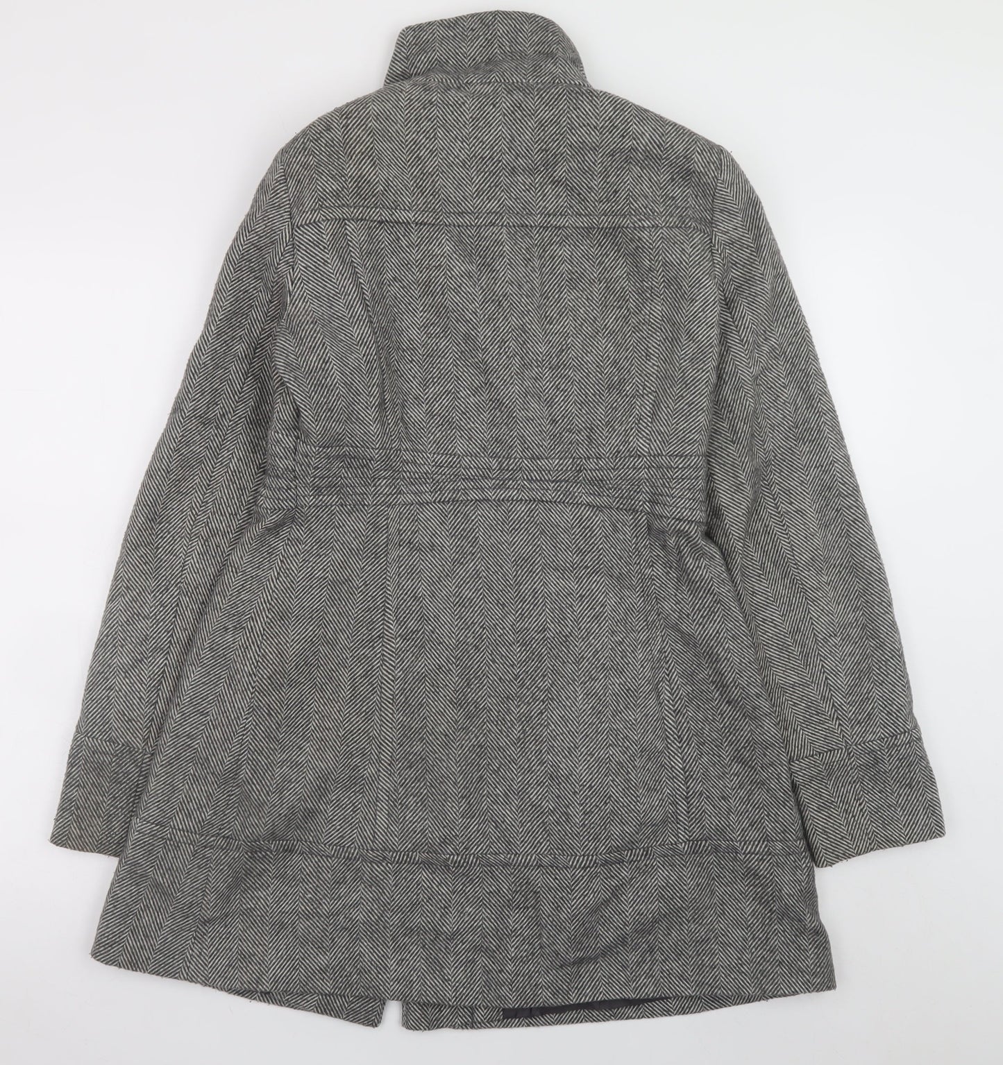 Jane Norman Women's Grey Herringbone Mid-Length Wool Blend Coat UK 10