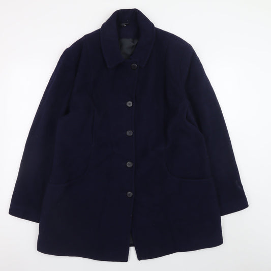 EWM Women’s Blue Wool Blend Long Overcoat Size 18 Classic Style