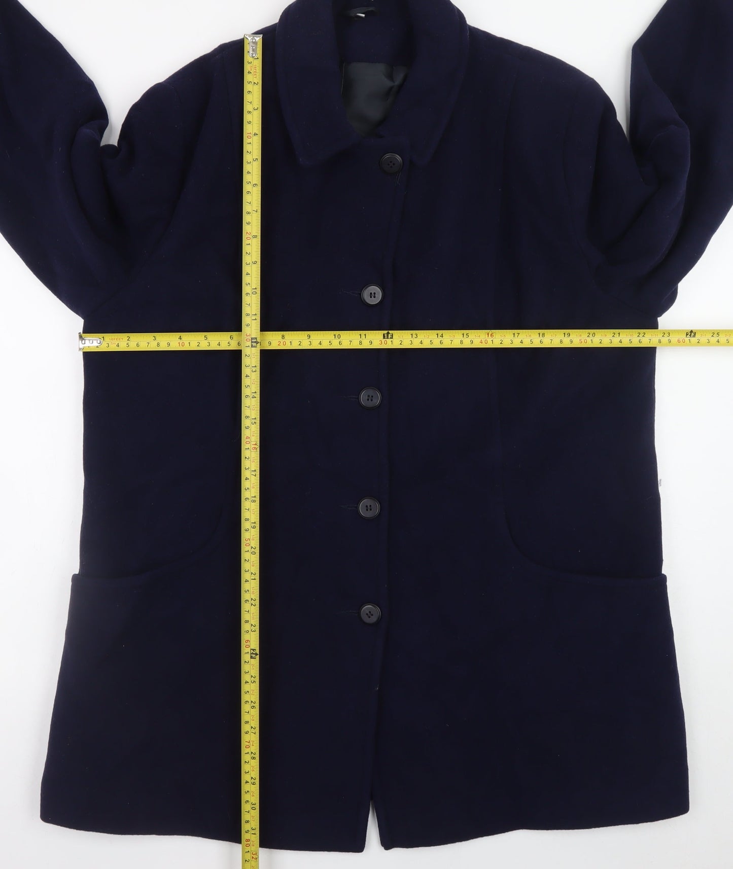 EWM Women’s Blue Wool Blend Long Overcoat Size 18 Classic Style
