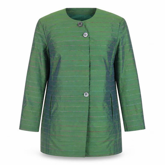 Kathryn James Womens Green Silk Striped Blazer Size 12 Classic Style