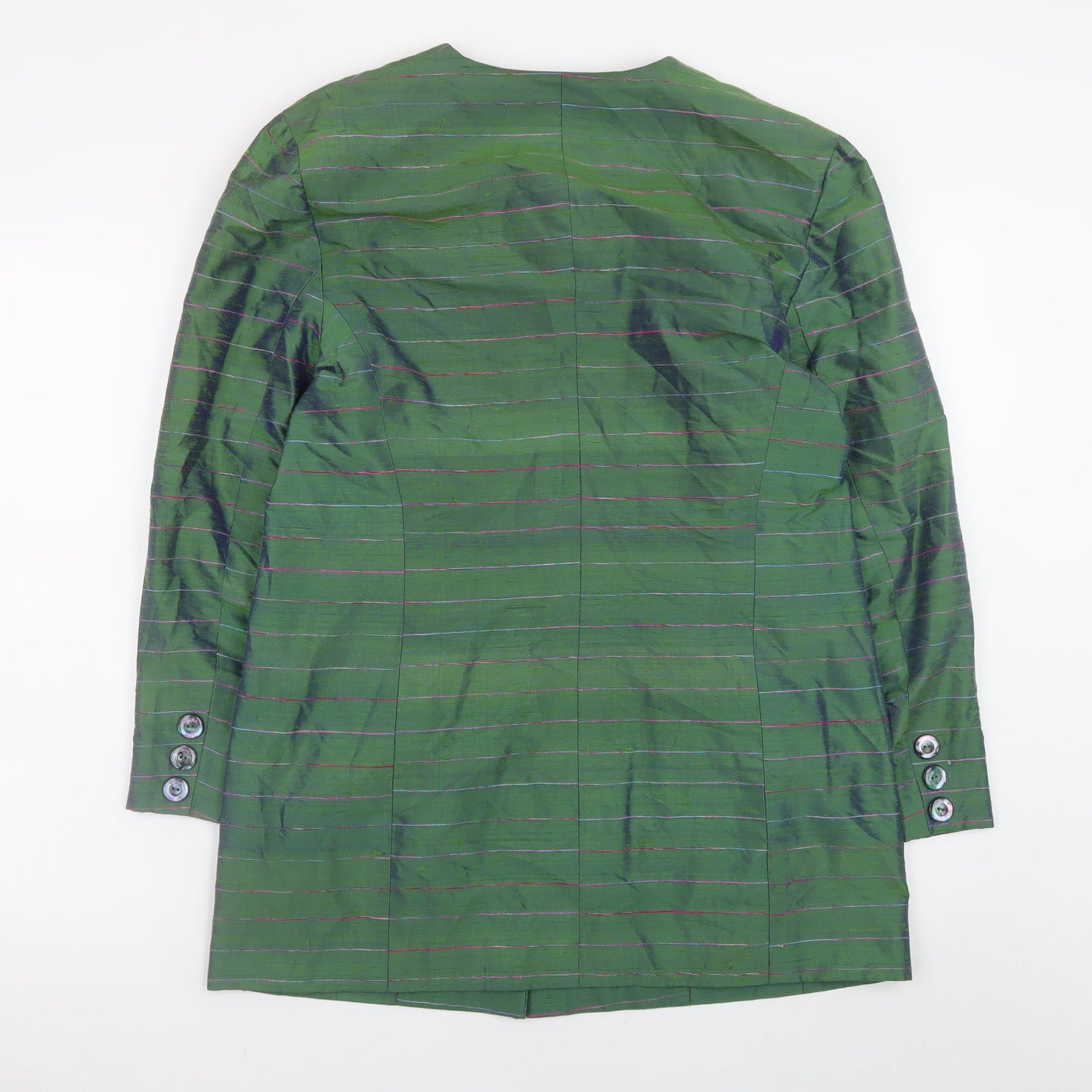 Kathryn James Womens Green Silk Striped Blazer Size 12 Classic Style
