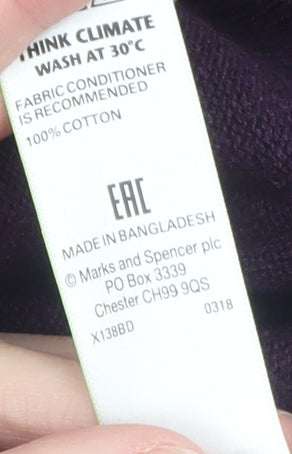 Marks and Spencer Men's Purple Cotton V-Neck Jumper Size L