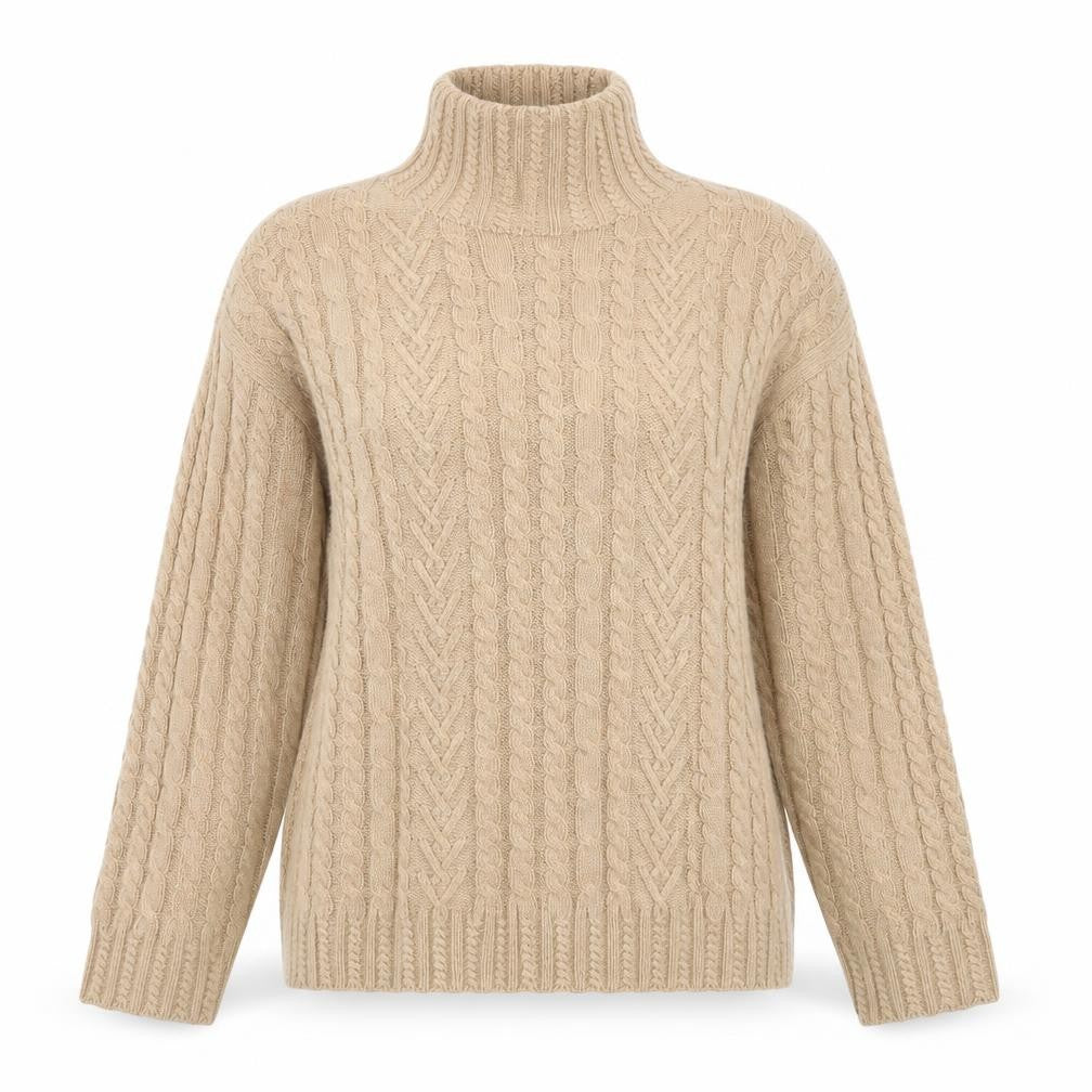 Marks & Spencer Women Beige Roll Neck Cable-Knit Jumper Size M