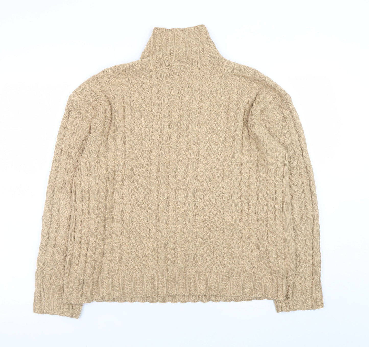 Marks and Spencer Women Beige Roll Neck Cable-Knit Jumper Size M