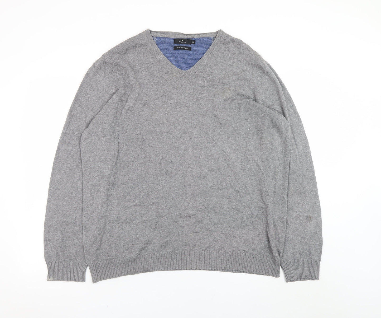 Jeff Banks Men's Grey XL V-Neck Cotton Pullover Jumper