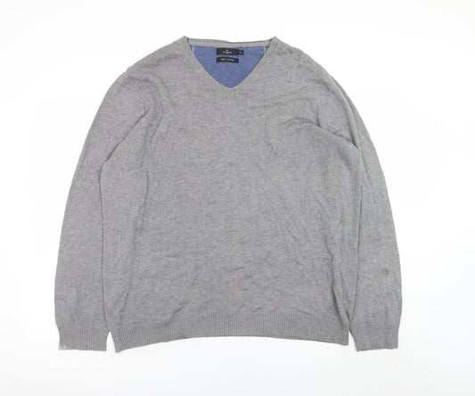 Jeff Banks Men's Grey XL V-Neck Cotton Pullover Jumper