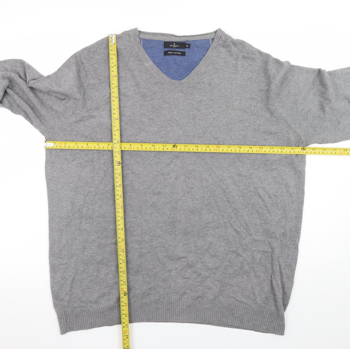 Jeff Banks Men's Grey XL V-Neck Cotton Pullover Jumper