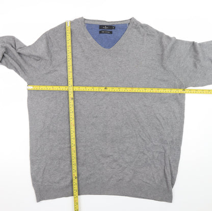 Jeff Banks Men's Grey XL V-Neck Cotton Pullover Jumper