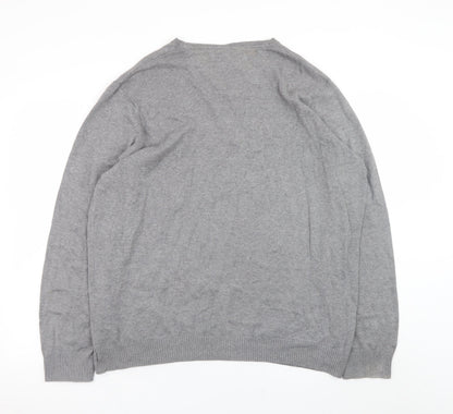 Jeff Banks Men's Grey XL V-Neck Cotton Pullover Jumper