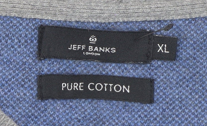 Jeff Banks Men's Grey XL V-Neck Cotton Pullover Jumper