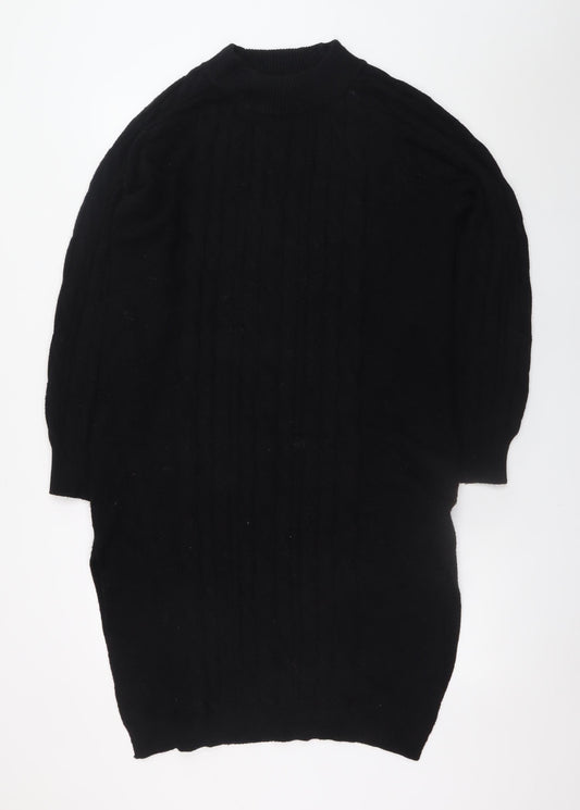 Breakout Womens Black Knit Jumper Dress M Long Sleeve High Neck