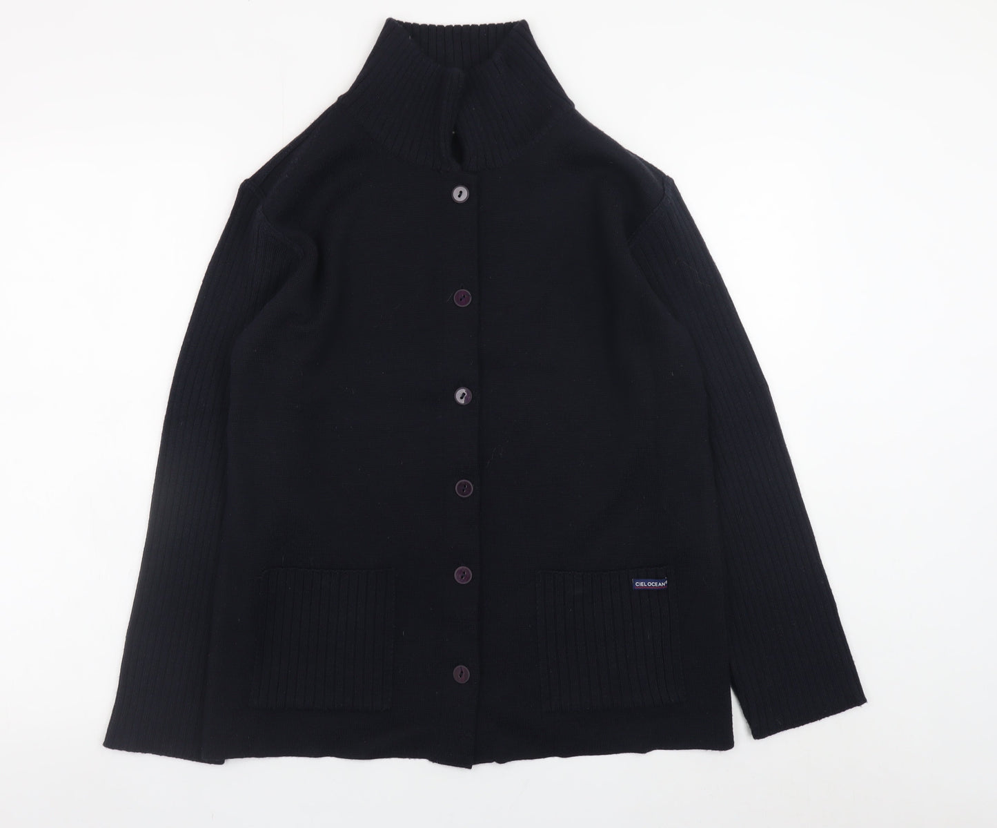 Ciel Ocean Women Black XL Merino Wool Blend Button Cardigan