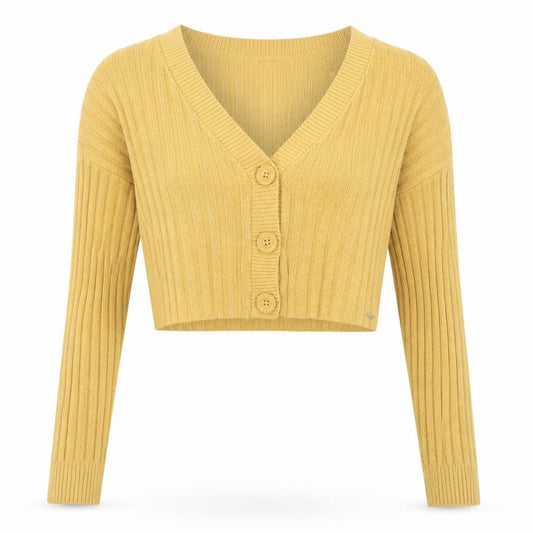 Hollister Women Yellow V-Neck Ribbed Knit Cardigan Jumper Size S