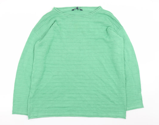 Crew Clothing Women Green Cotton Acrylic Boat Neck Jumper Size 18