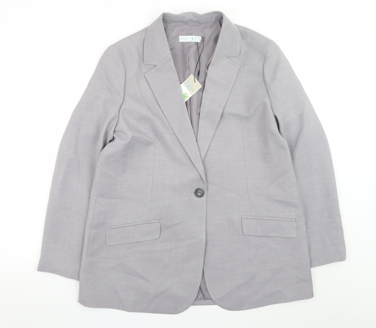 Primark Women's Grey Blazer Size 12 Regular Fit Single-Breasted Jacket
