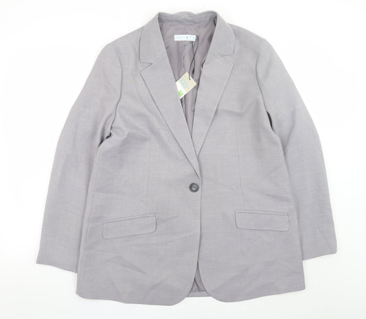 Primark Women's Grey Blazer Size 12 Regular Fit Single-Breasted Jacket