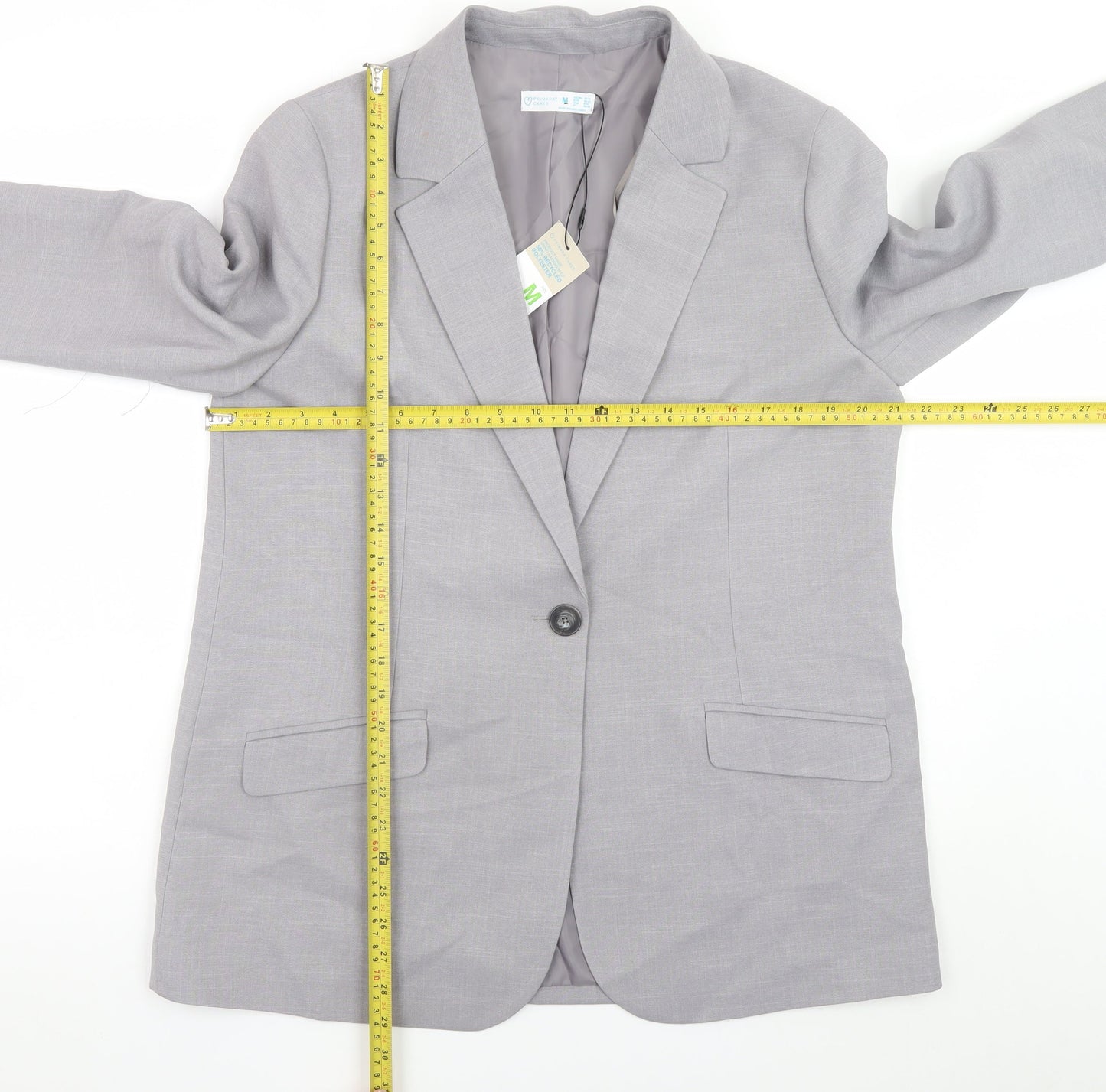 Primark Women's Grey Blazer Size 12 Regular Fit Single-Breasted Jacket