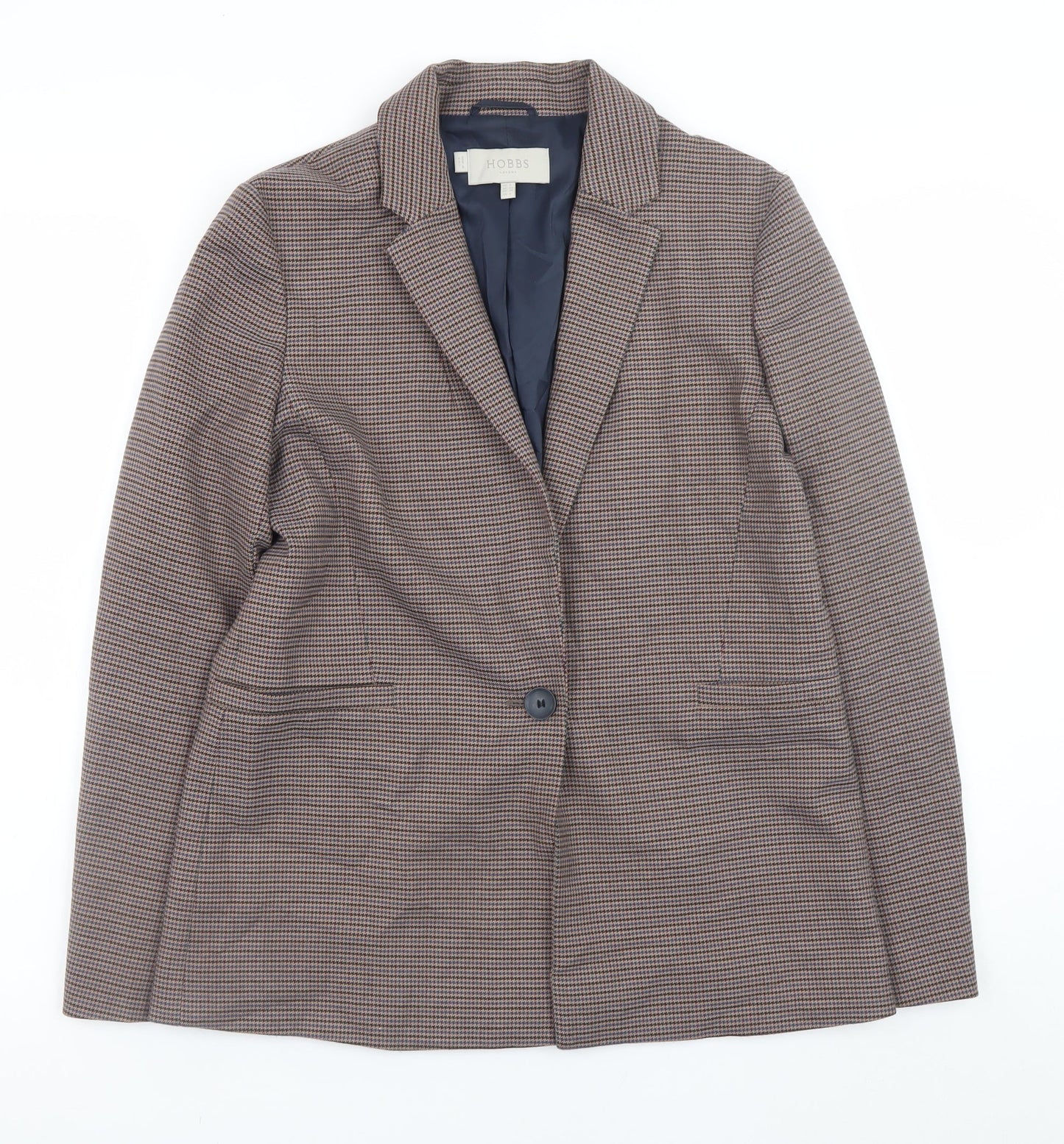 Hobbs Women’s Brown Check Blazer UK 8 Classic Lined Mid-Length Jacket