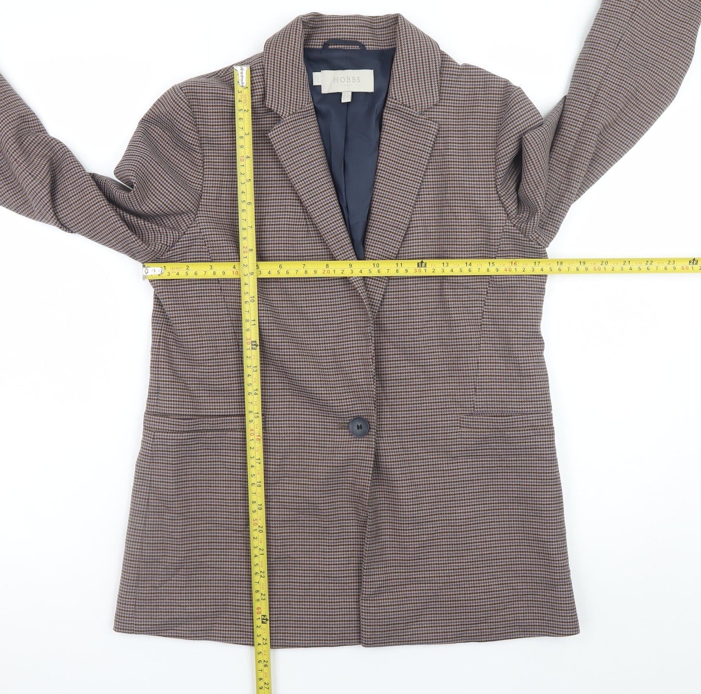 Hobbs Women’s Brown Check Blazer UK 8 Classic Lined Mid-Length Jacket