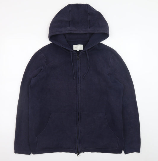 Jasper Conran Men's Blue Cotton Hooded Zip Jacket L