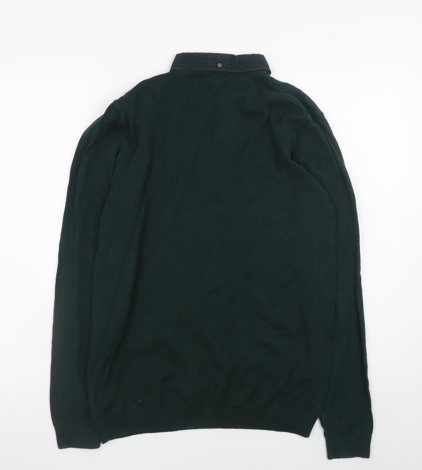 Next Mens Green Long Sleeve Polo Shirt Medium Cotton Blend