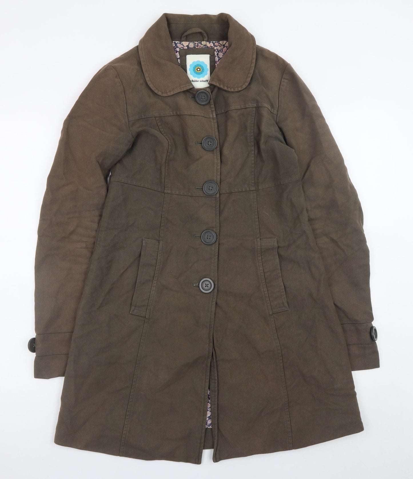 White Stuff Women's Brown Cotton Trench Coat Size 8 Long Sleeve