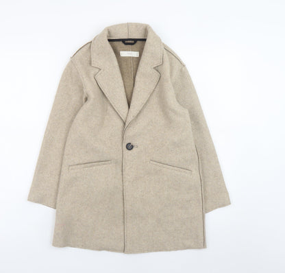 Additional front view of Mango girls’ beige mid-length wool-look coat 8-9 years single-breasted