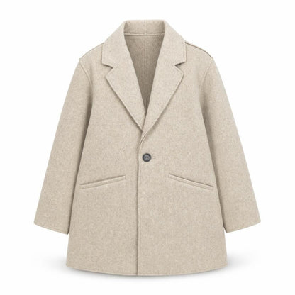 Front view of Mango girls’ beige mid-length wool-look coat 8-9 years single-breasted