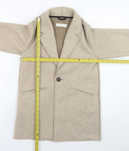 Back view of Mango girls’ beige mid-length wool-look coat 8-9 years single-breasted