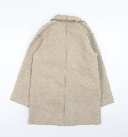 Close-up detail of Mango girls’ beige mid-length wool-look coat 8-9 years single-breasted