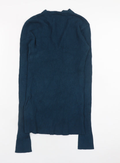 Editor's Cut Women's Blue V-Neck Ribbed Long Sleeve Pullover Jumper Size 6