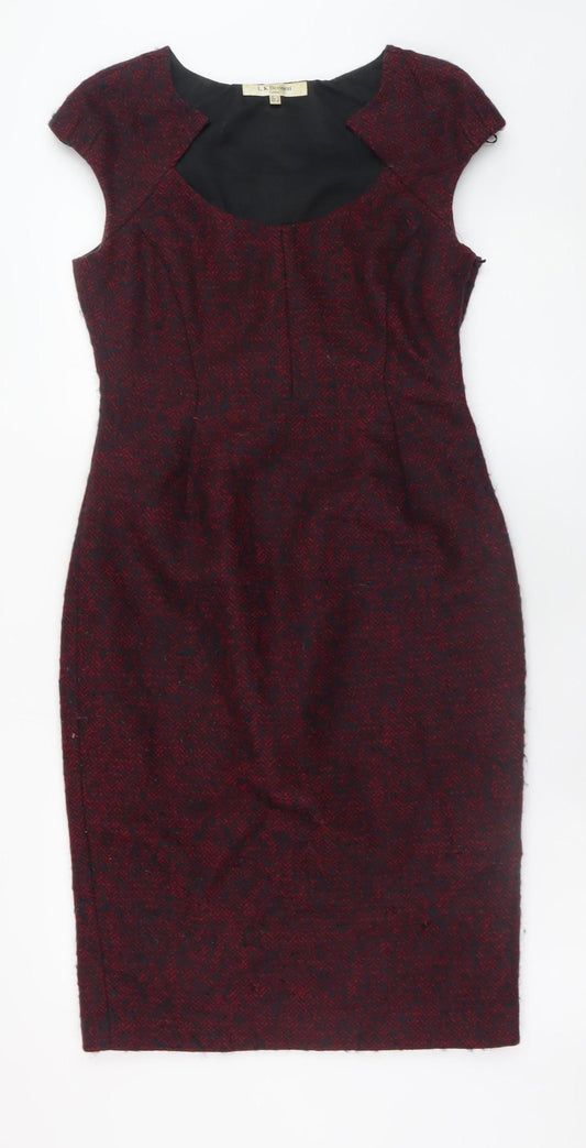 L.K. Bennett Women's Red Wool Blend Herringbone Sheath Dress Size 10
