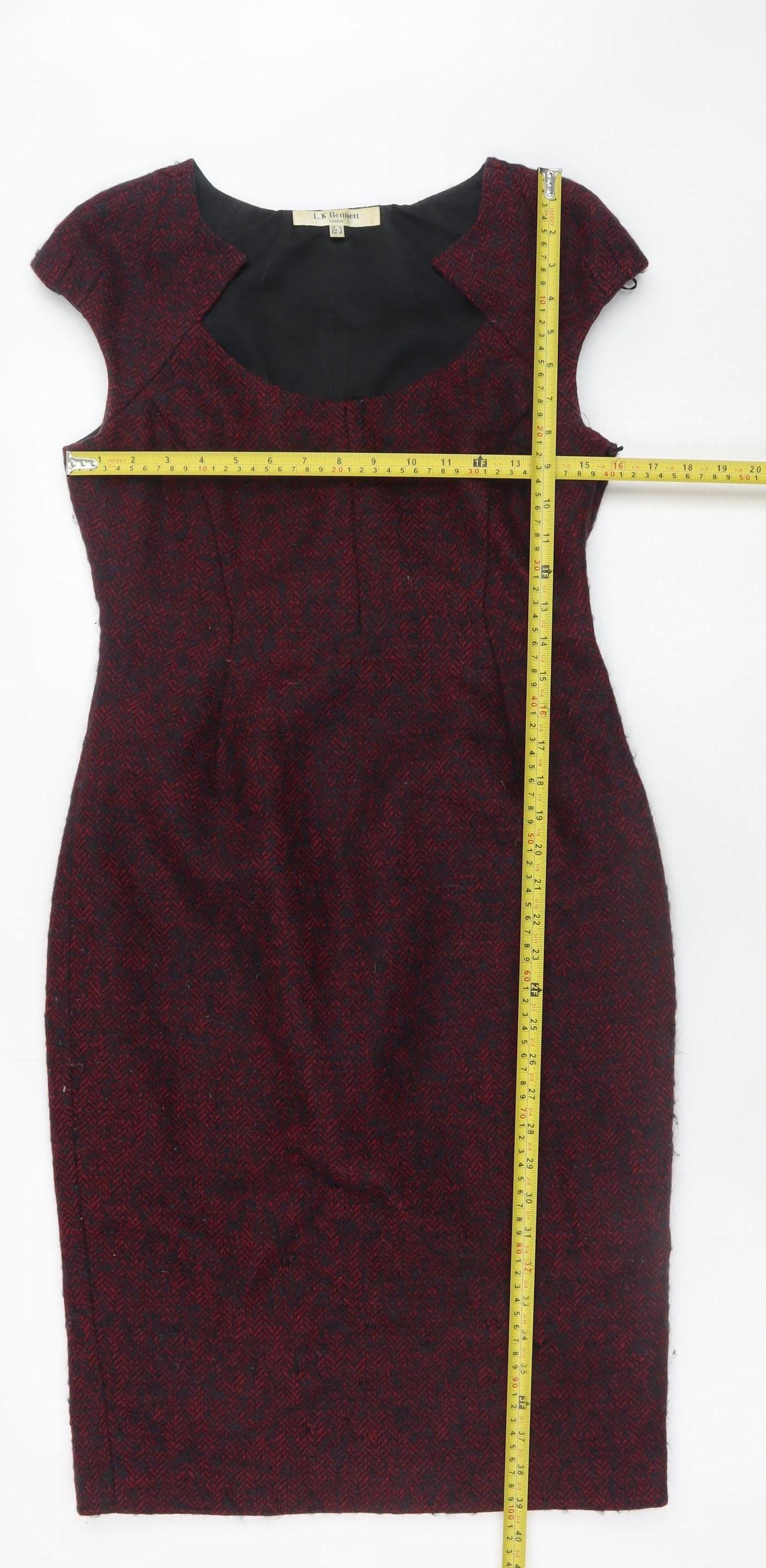 L.K. Bennett Women's Red Wool Blend Herringbone Sheath Dress Size 10