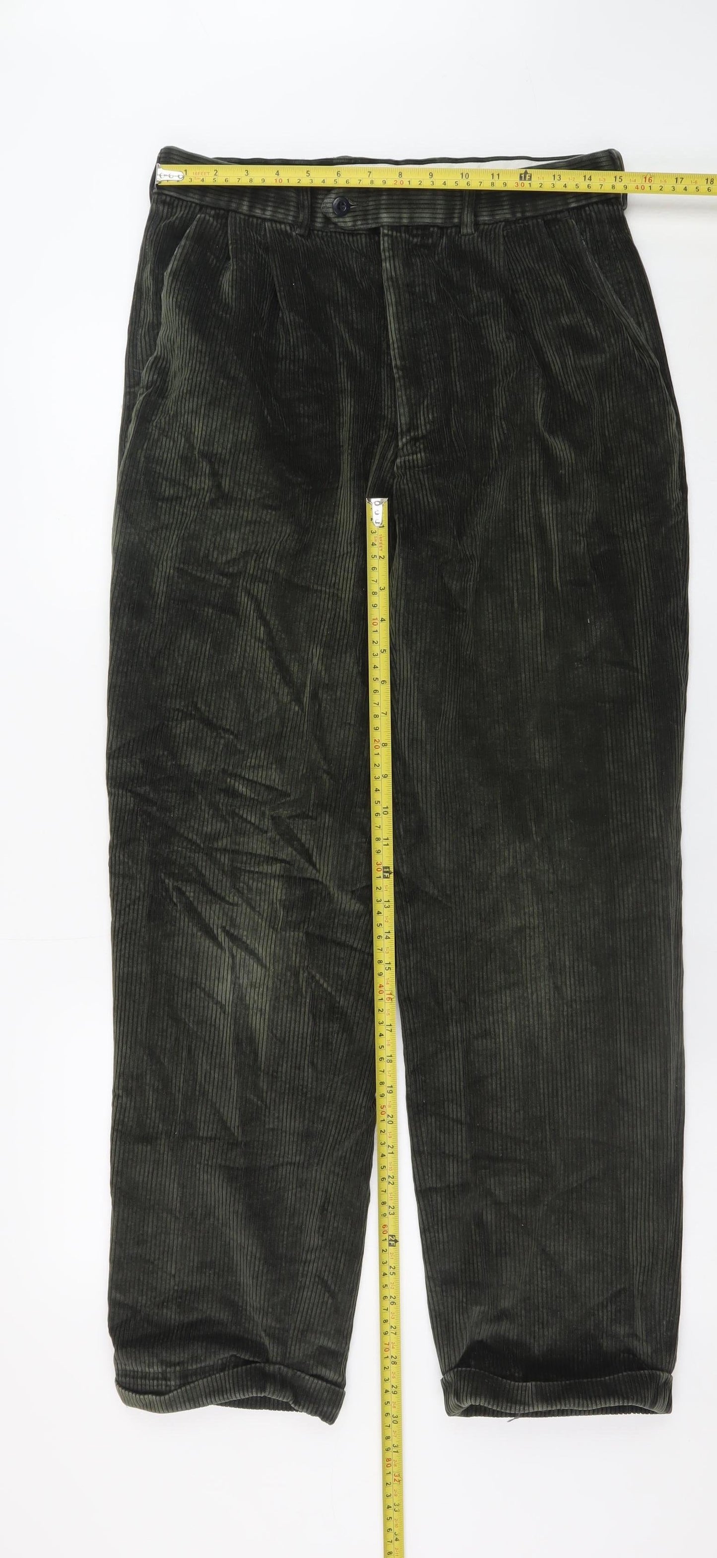 Marks and Spencer Men’s Green Corduroy Trousers 32W 33L Retro Style